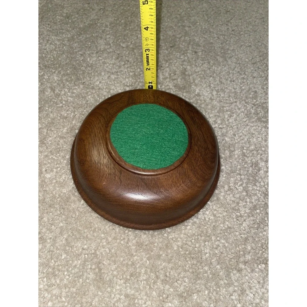 Vintage Solid Wood Round Decorative Bowl 7 Inch Green Felt Bottom Catchall Brown